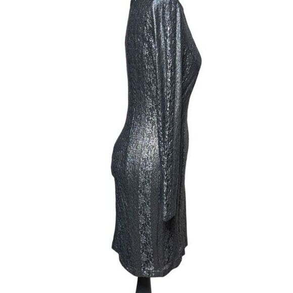 Cache Long Sleeve Grey Metallic Sheath Dress Size 2 - Picture 3 of 5